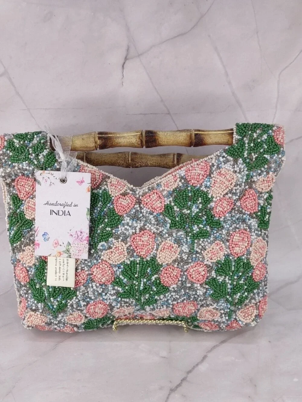 Beaded Floral Top Handle Bag